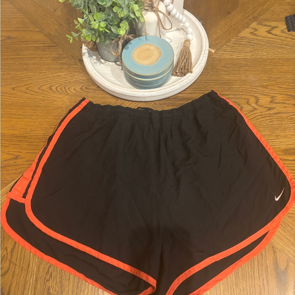 Nike Women's Black and Reddish/Orange Athletic Shorts